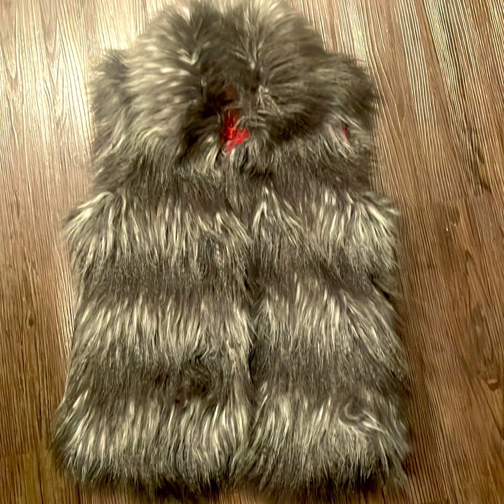 Dark Grey and White Faux Fur Vest